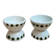 Set of 2 antique egg cups in ironstone – Diabolo shape – Green diamond pattern