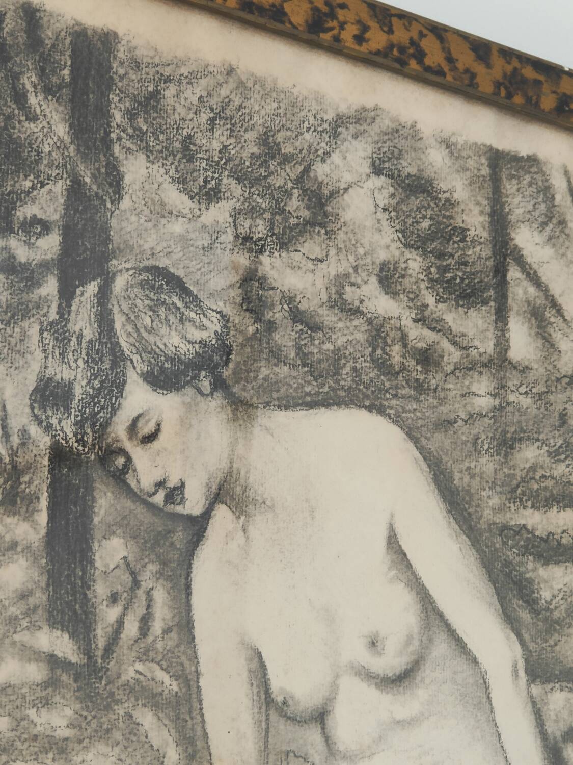 Fusain Femme nue estampe encadrée