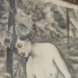 Fusain Femme nue estampe encadrée
