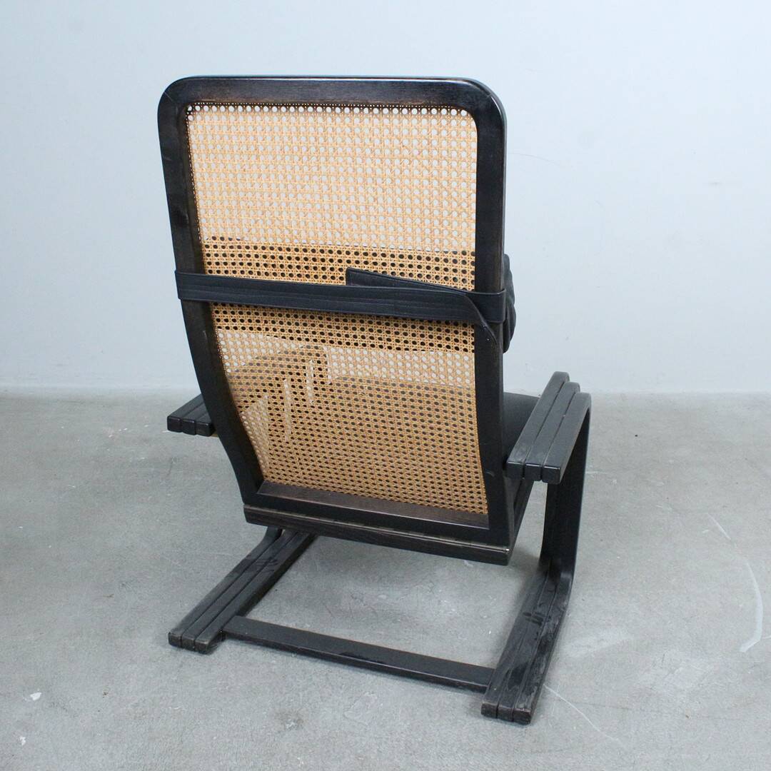 1980s Lounge Chair — Wiener Weave & Leather — Adjustable Backrest — Vintage