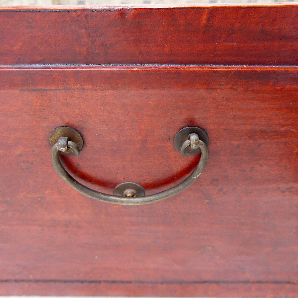 Chinese red lacquered leather trunk from the early 20th century.