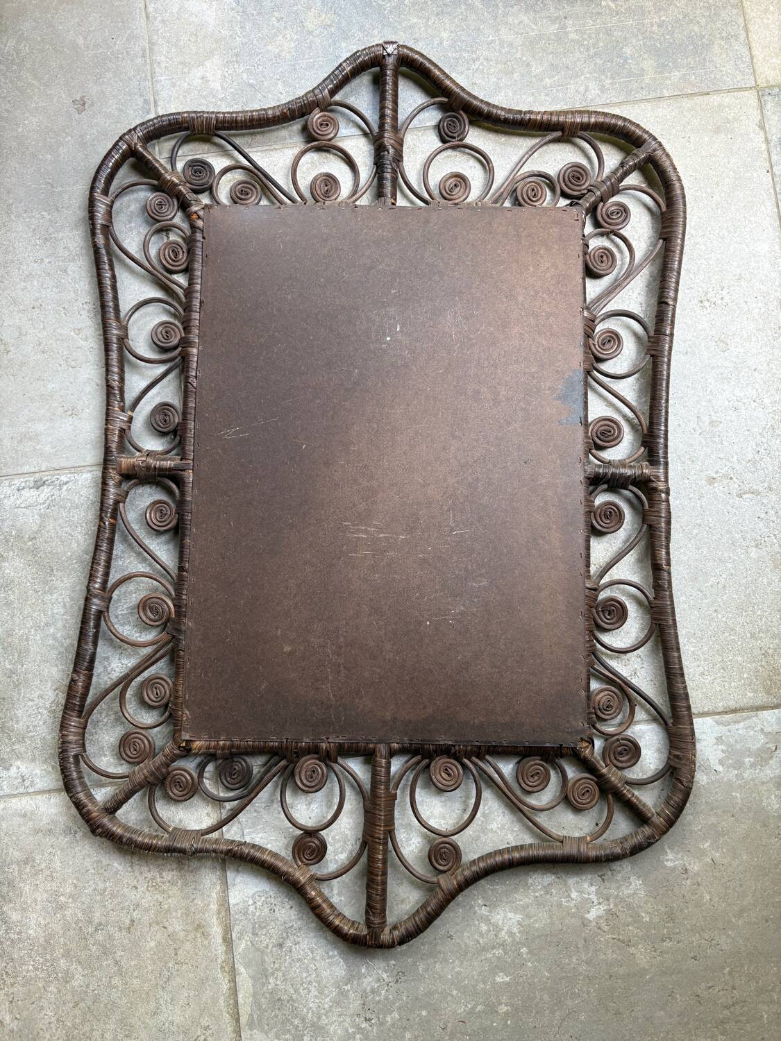 Rattan peacock mirror, 1970s