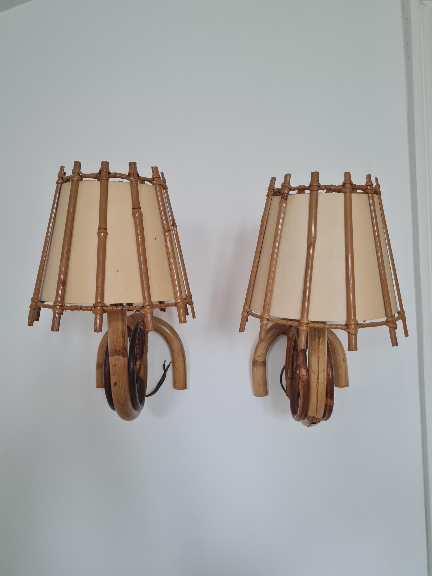 Pair of rattan wall lamps 1960