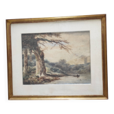 View of a Lake, 19th Century Framed Watercolor
