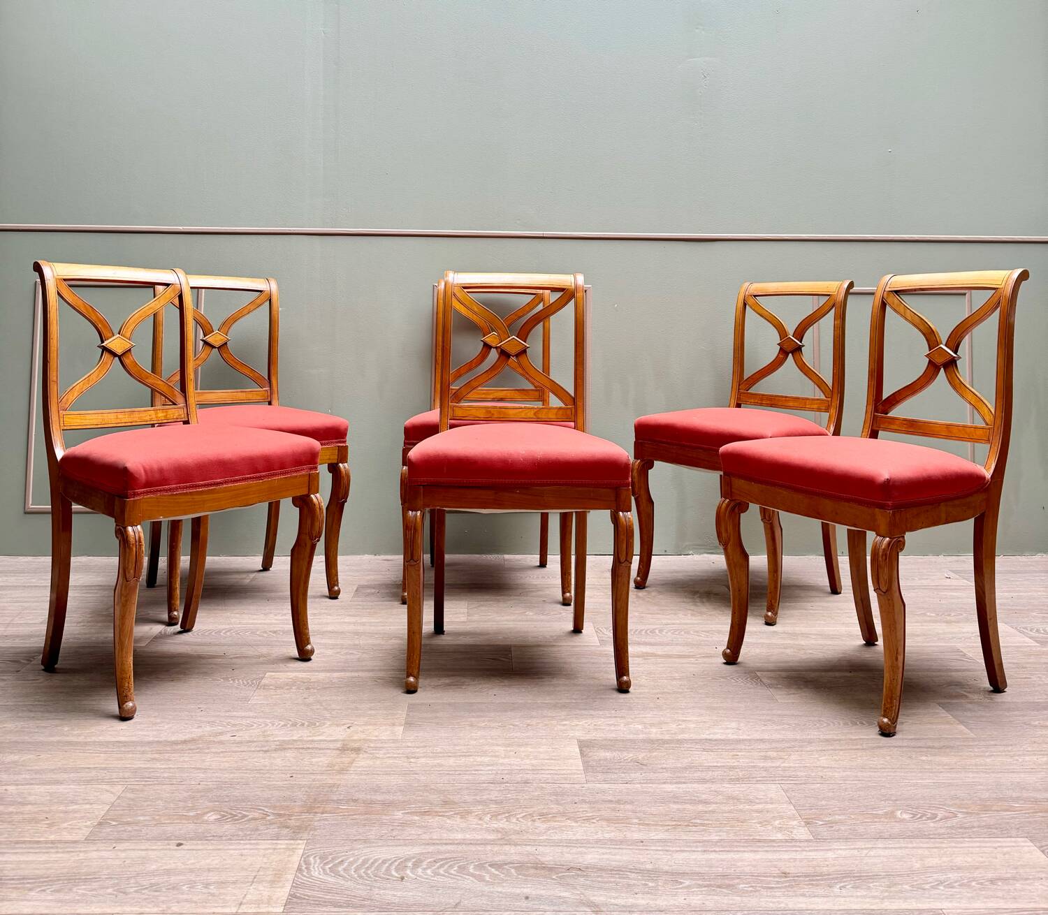 Suite Of Six Chairs In Cherrywood Cross Backrest Restoration Style 20th Century