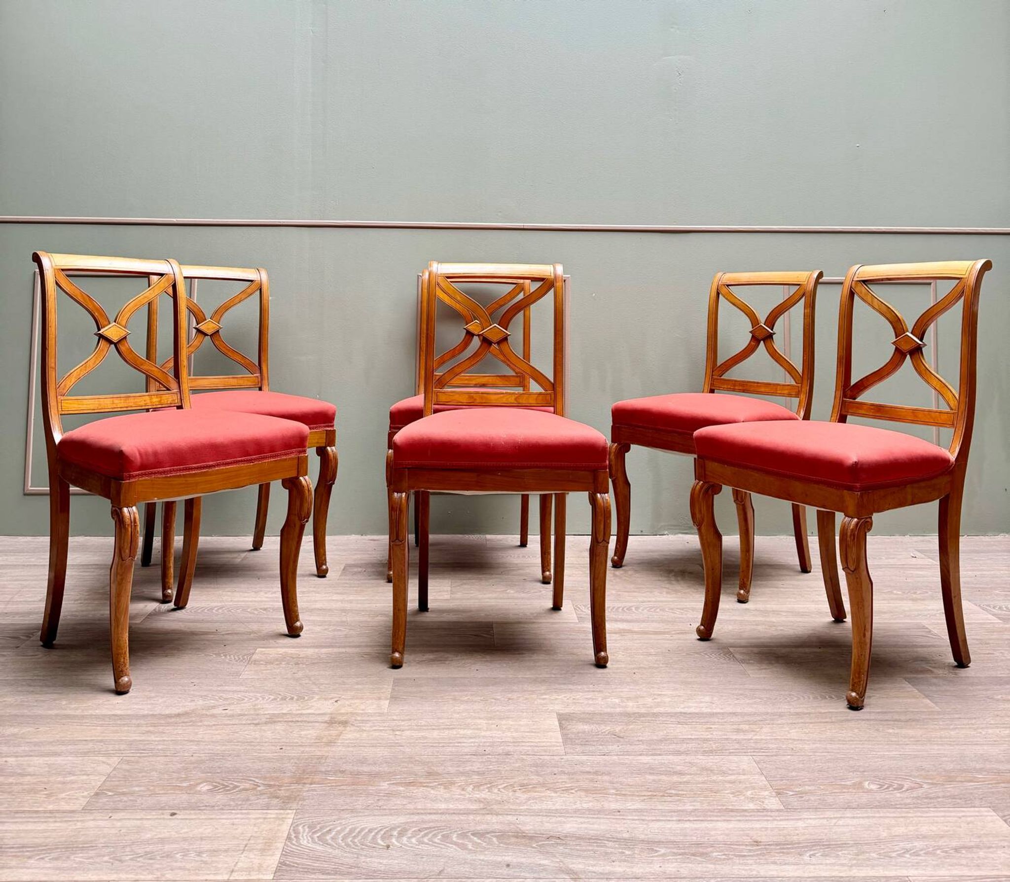Suite Of Six Chairs In Cherrywood Cross Backrest Restoration Style 20th Century
