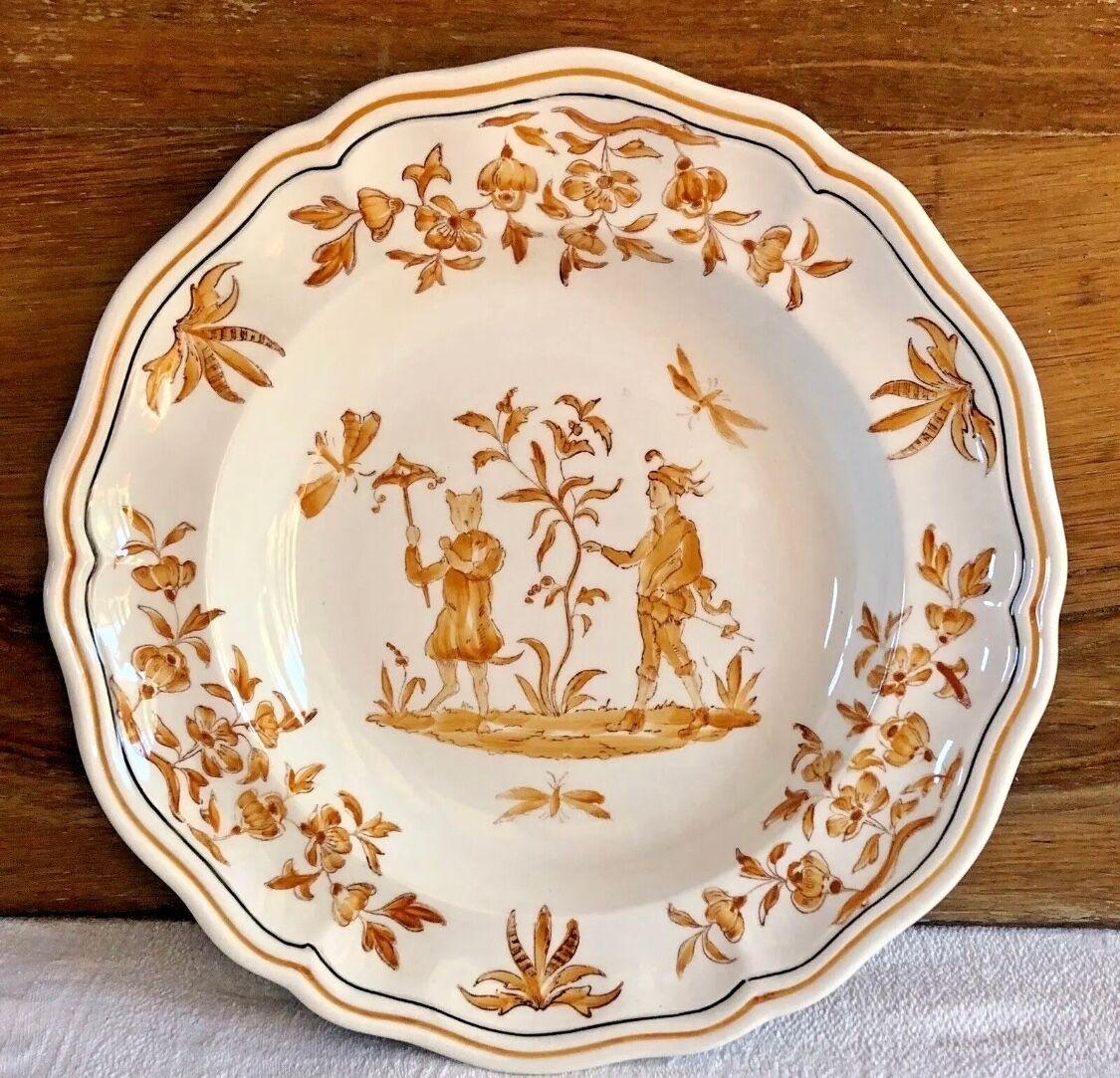 6 Longchamp soup plates Moustier Olérys decor