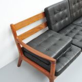 Senator sofa with black leather cushions by Ole Wascher for France and Son