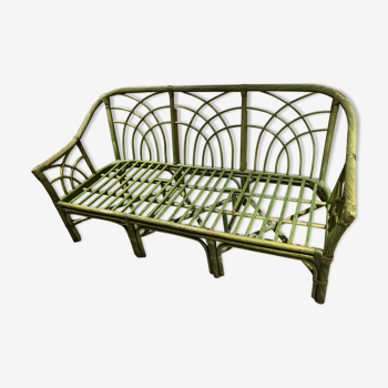 3-seater green rattan sofa