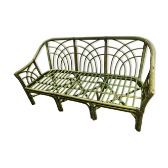 3-seater green rattan sofa