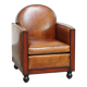 Cognac-colored sheepskin Art Deco design armchair in good condition