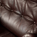 Vintage Mid-Century Scandinavian Modern Brown Leather Executive Swivel Chair & Ottoman, 1970s