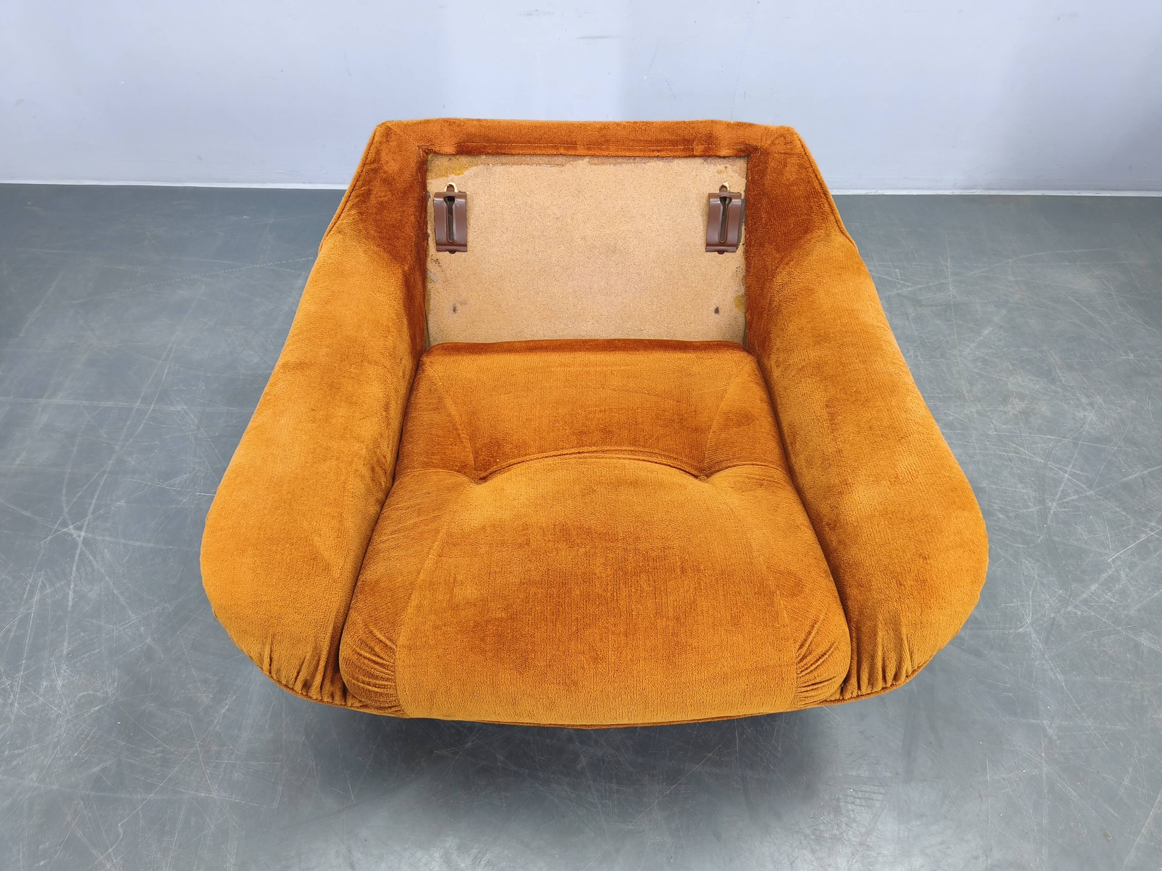 Pair of Italian Space Age Lounge Chairs, Orange Upholstery, 1970s