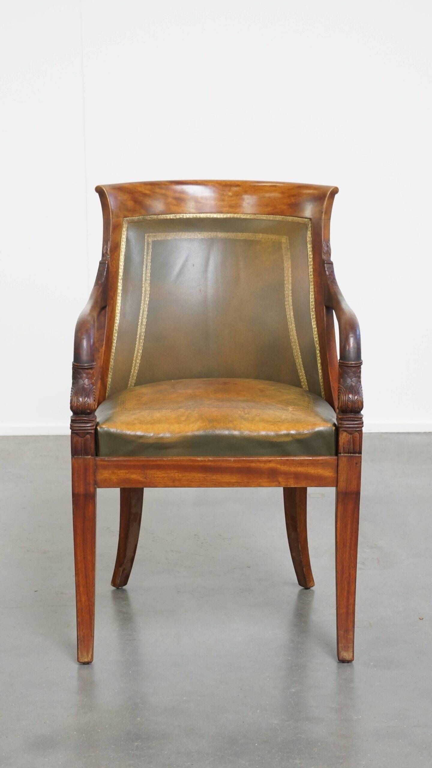 Leather and wooden Empire style side/desk chair from the early 20th century