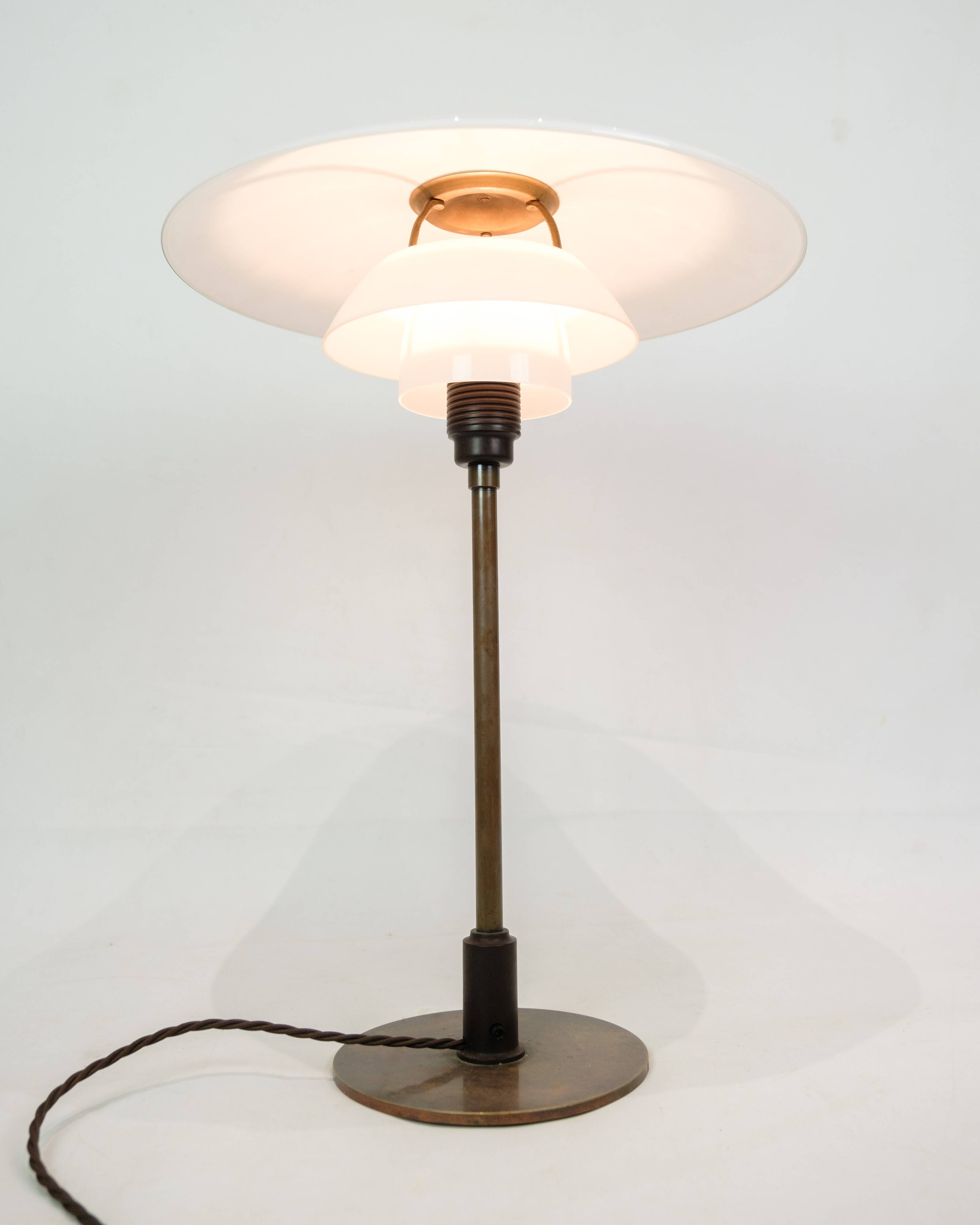 Table Lamp PH 4/2½ Made With White Opal Glass & Burnished Brass By Poul Henningsen From 1930s