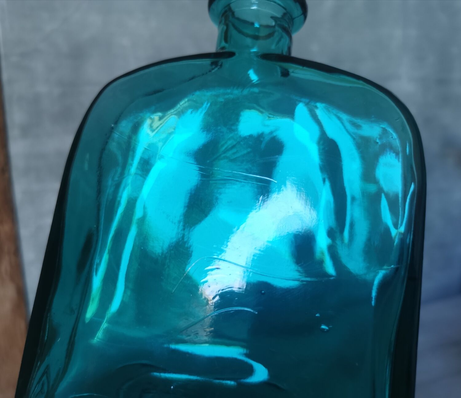 Blue engraved glass bottles