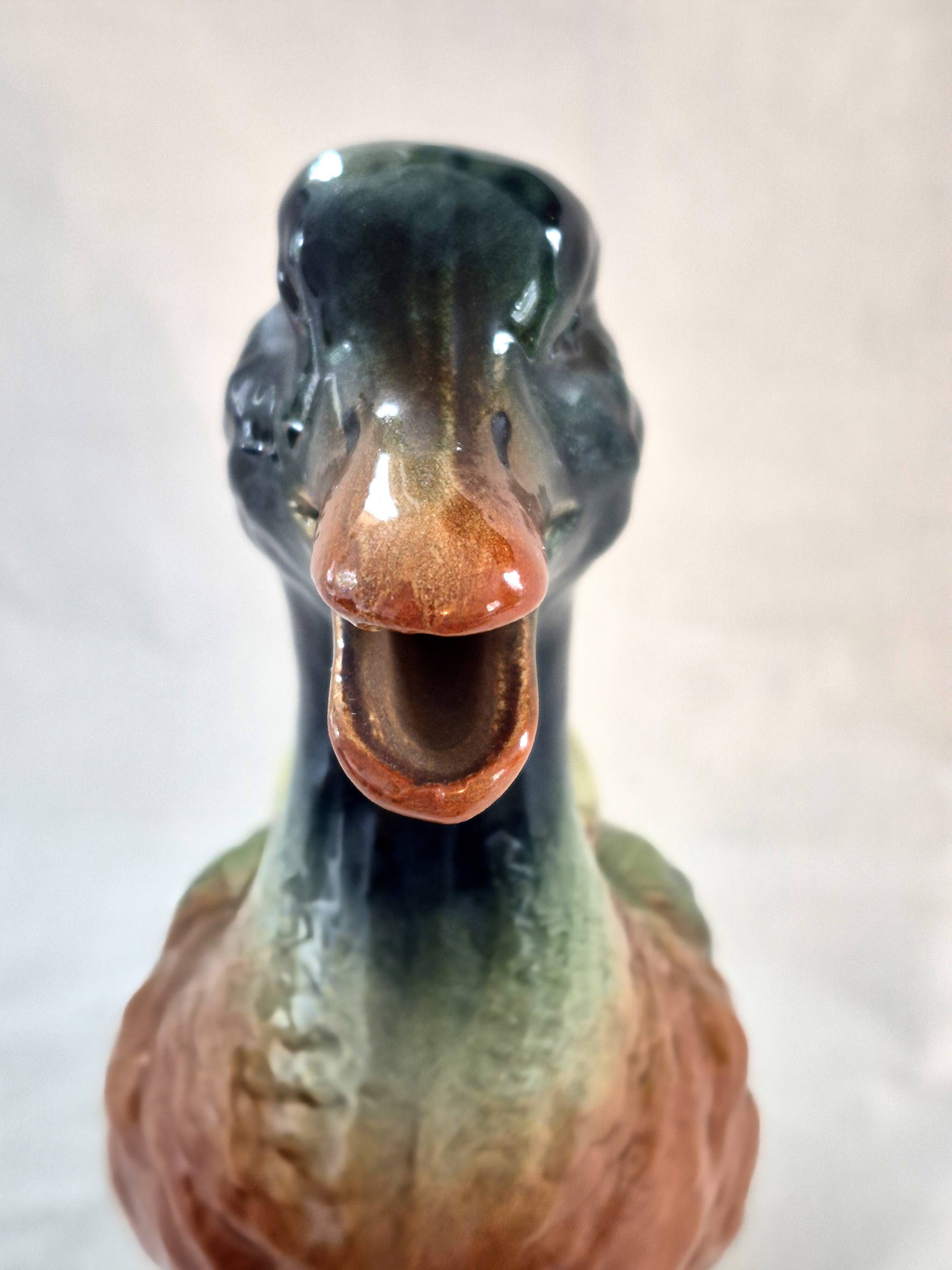 Zoomorphic pitcher barbotine Saint Clément Mallard Duck A028