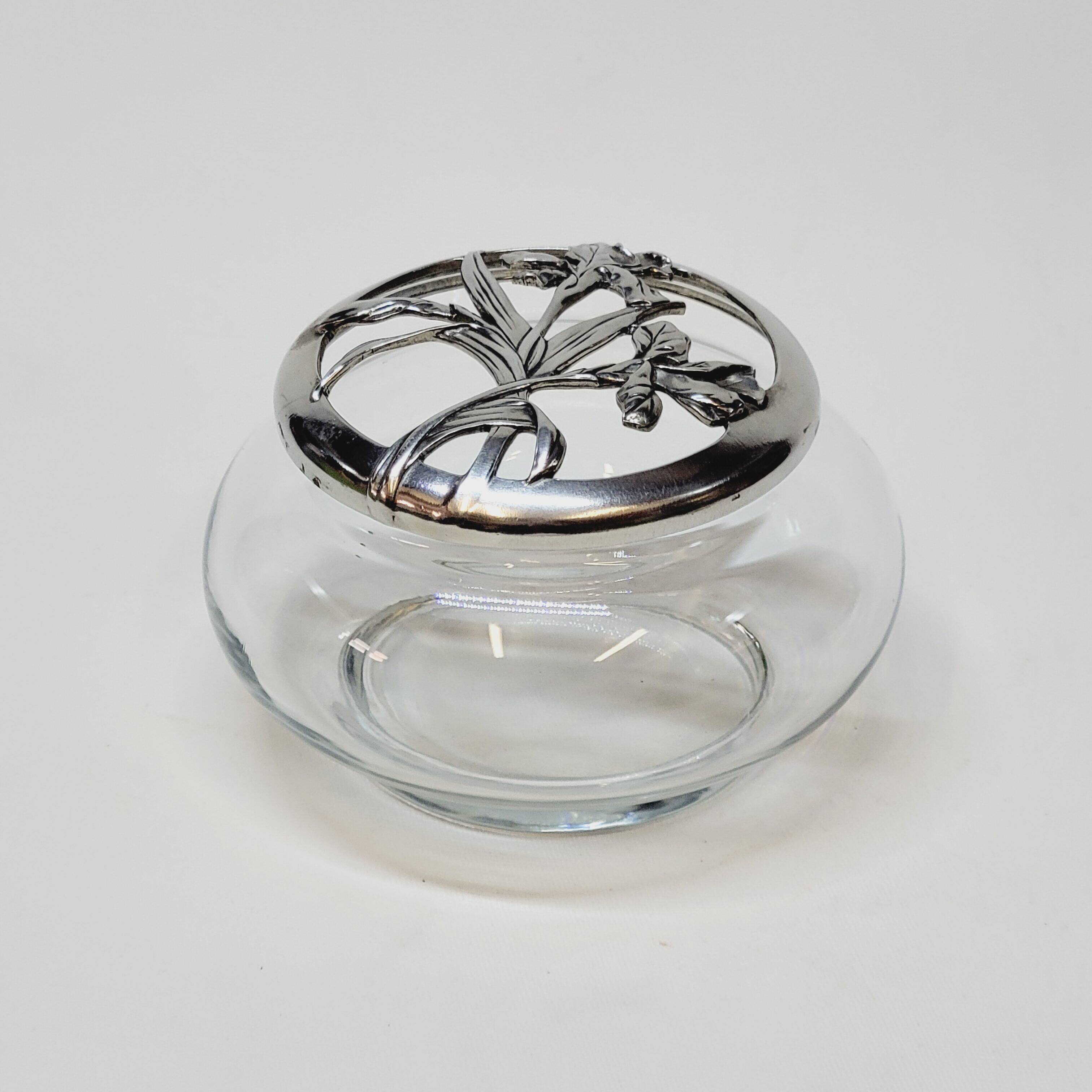 Iris 1989 Seagull Pewter Lidded Glass Potpourri Container