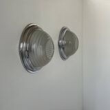 Pair of vintage wall lights, chrome and pressed sandblasted glass, France 1930