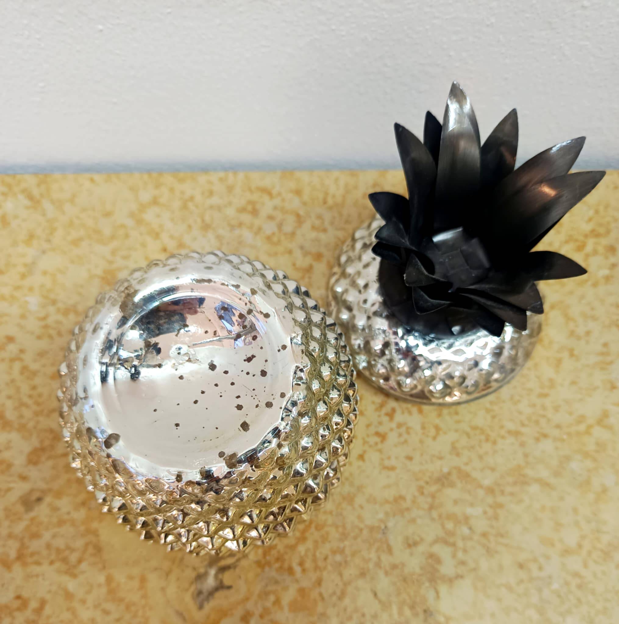 Vintage glass pineapple bonbonnière with eglomisé.