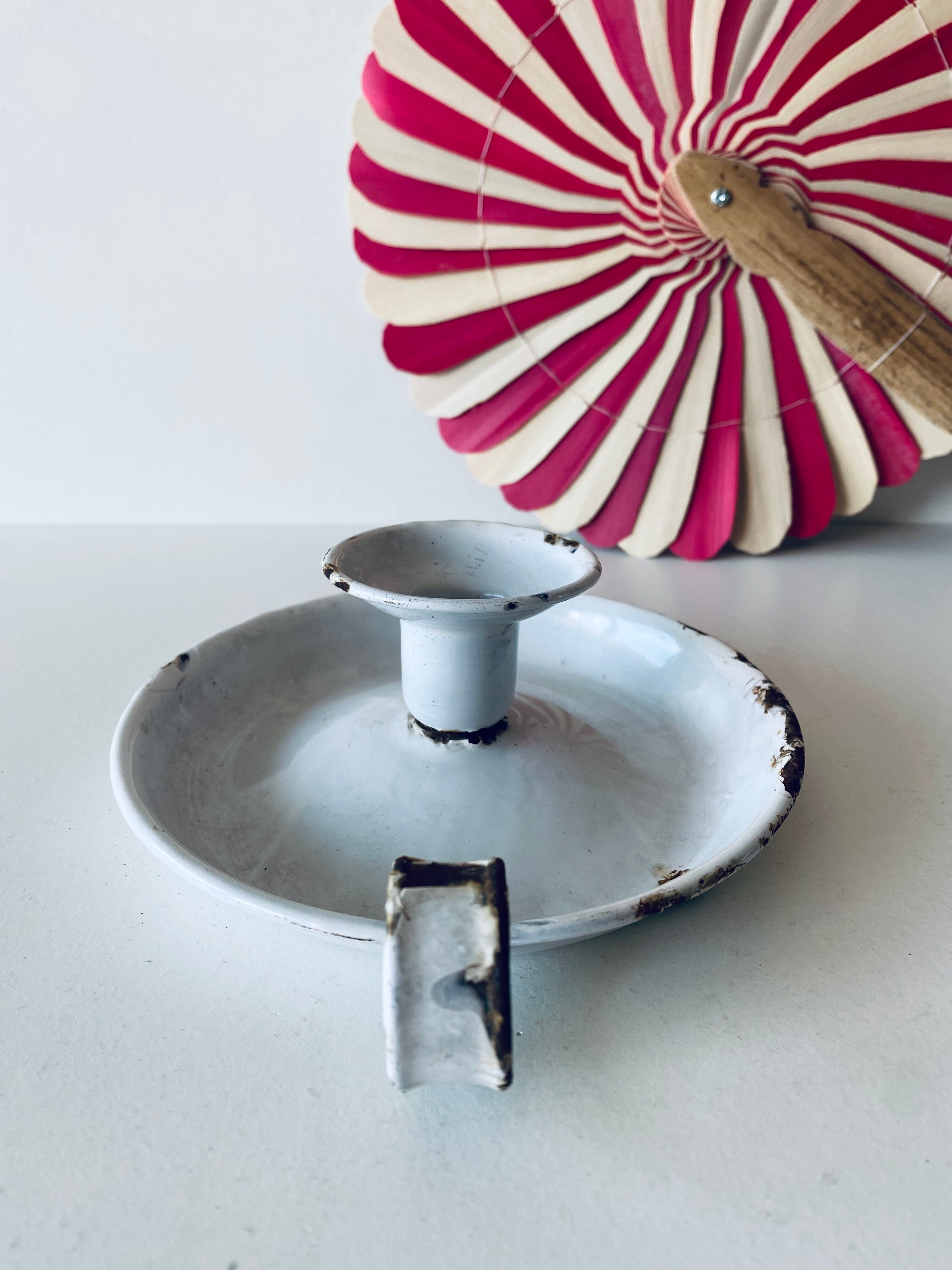 White enamelled candle holder