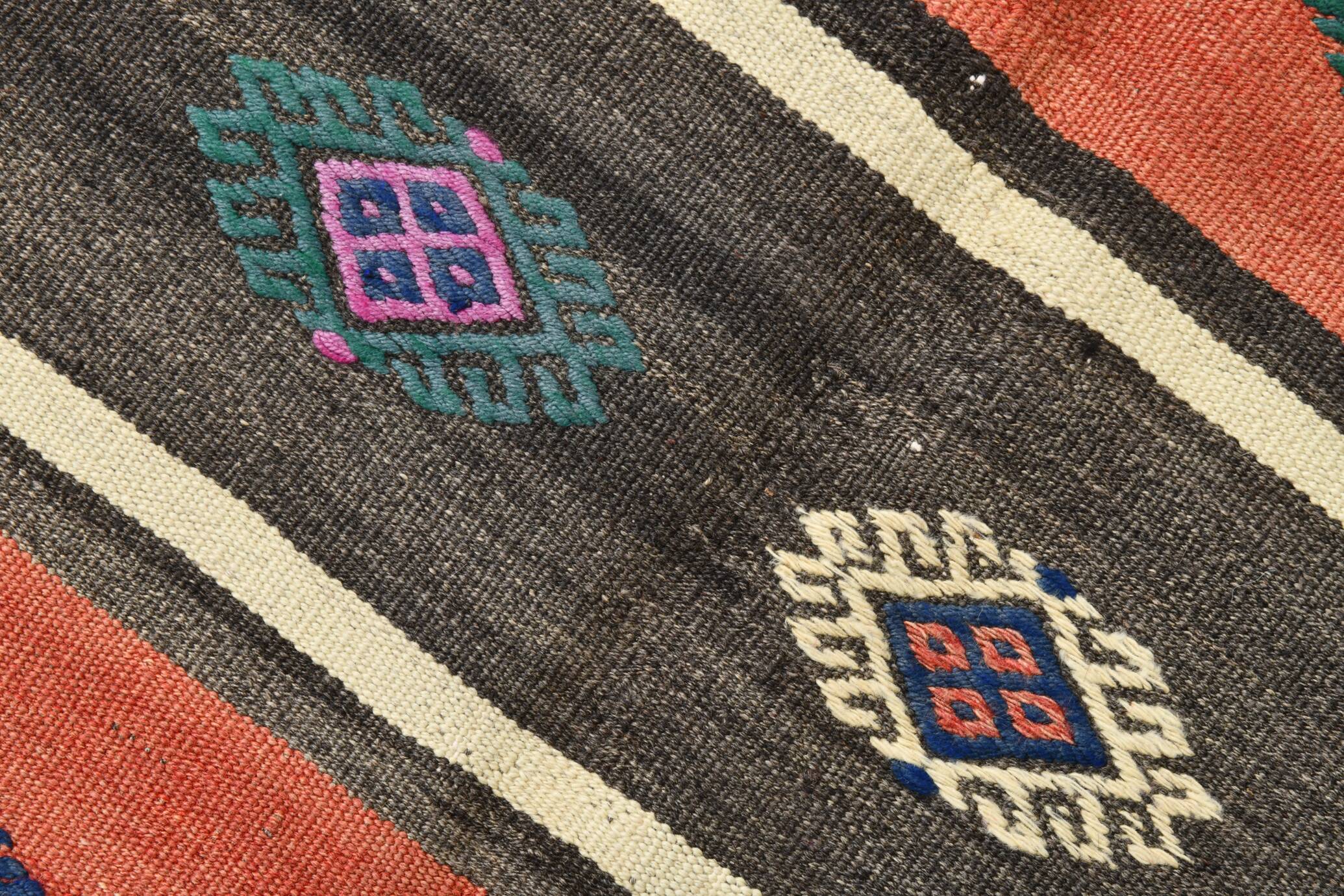 6x9 Terracotta Red & Brown Vintage Kilim Rug, Rugged Carpet, 175x270Cm