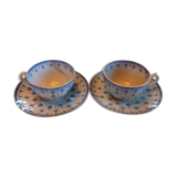 2 old coffee cups with their saucer, with blue bee patterns