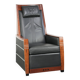 Electrically adjustable Art Deco design recliner with black cowhide leather