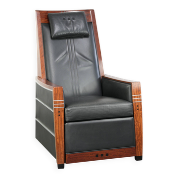 Recliner électrique réglable au design Art Déco en cuir de vache noir