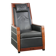 Electrically adjustable Art Deco design recliner with black cowhide leather