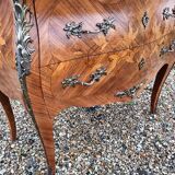 Old marquetry chest of drawers, Louis XV style marble top