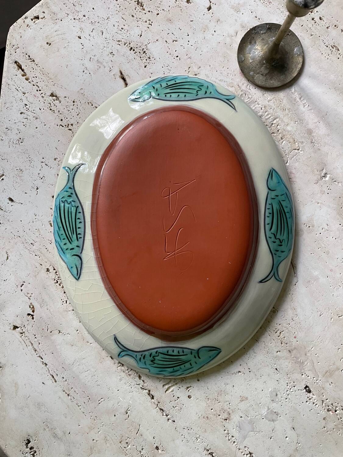 Vintage ceramic fish dish signed