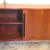 Vintage sideboard 1960-80 walnut blond sliding doors and base chrome