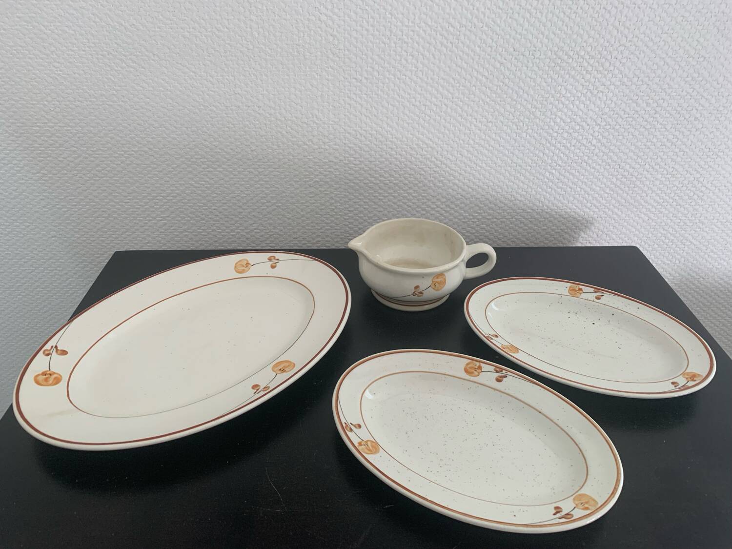 Hand-painted Gien earthenware serving dishes
