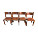Set of 4 elm chairs and leather, 80s