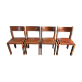 Lot de 4 chaises orme et cuir, années 80