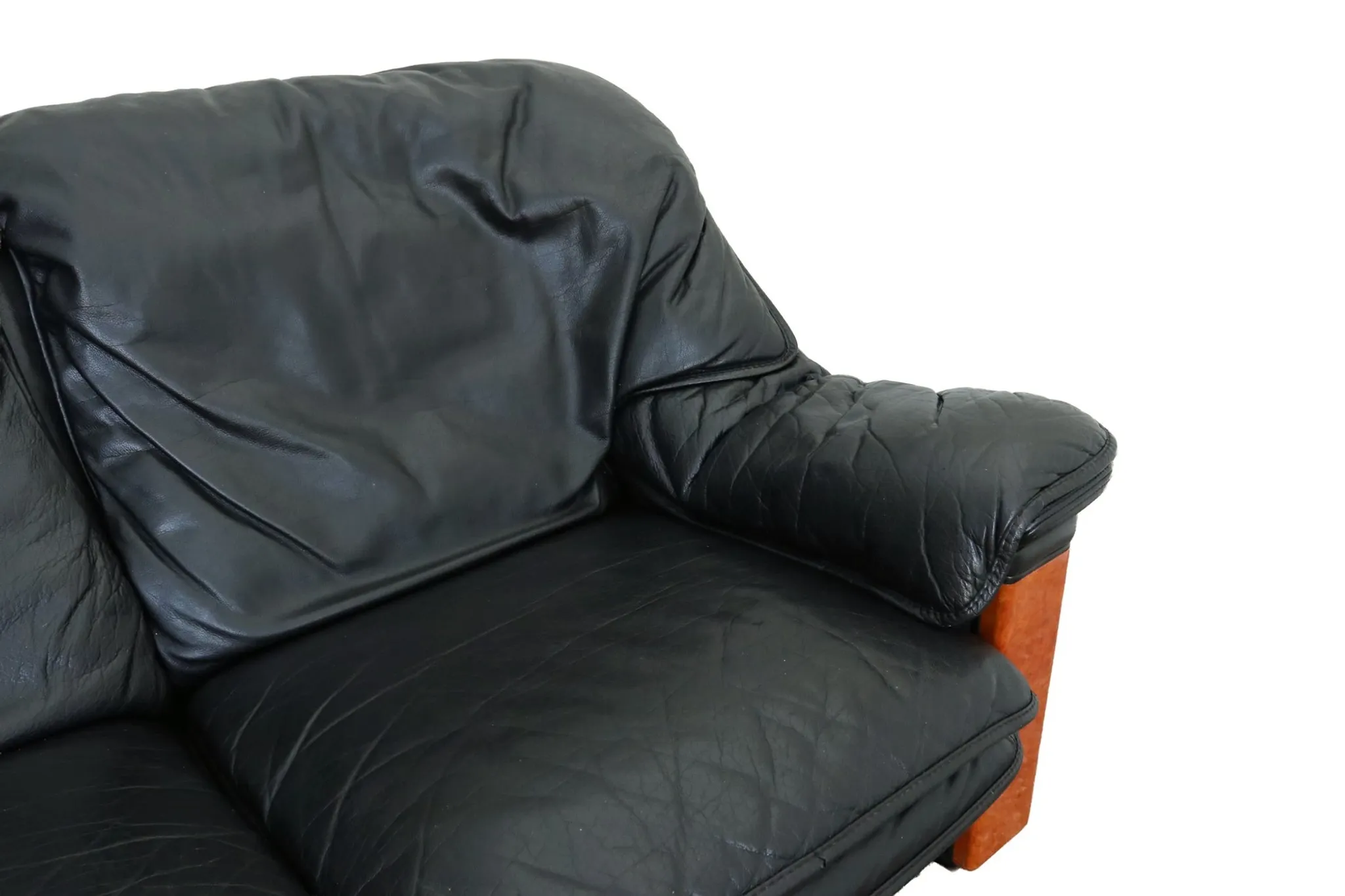 Paolo Gucci for Formitalia – two-seater sofa in black leather and burl wood