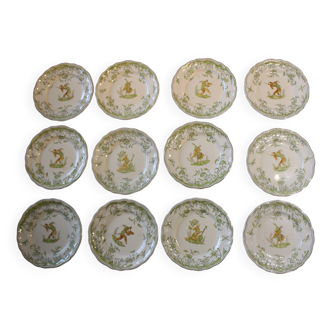 14 assiettes longchamp terre de fer modèle callot - fin 19ème début 20ème
