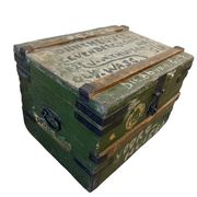 Coffre de voyage industriel vintage en bois vert