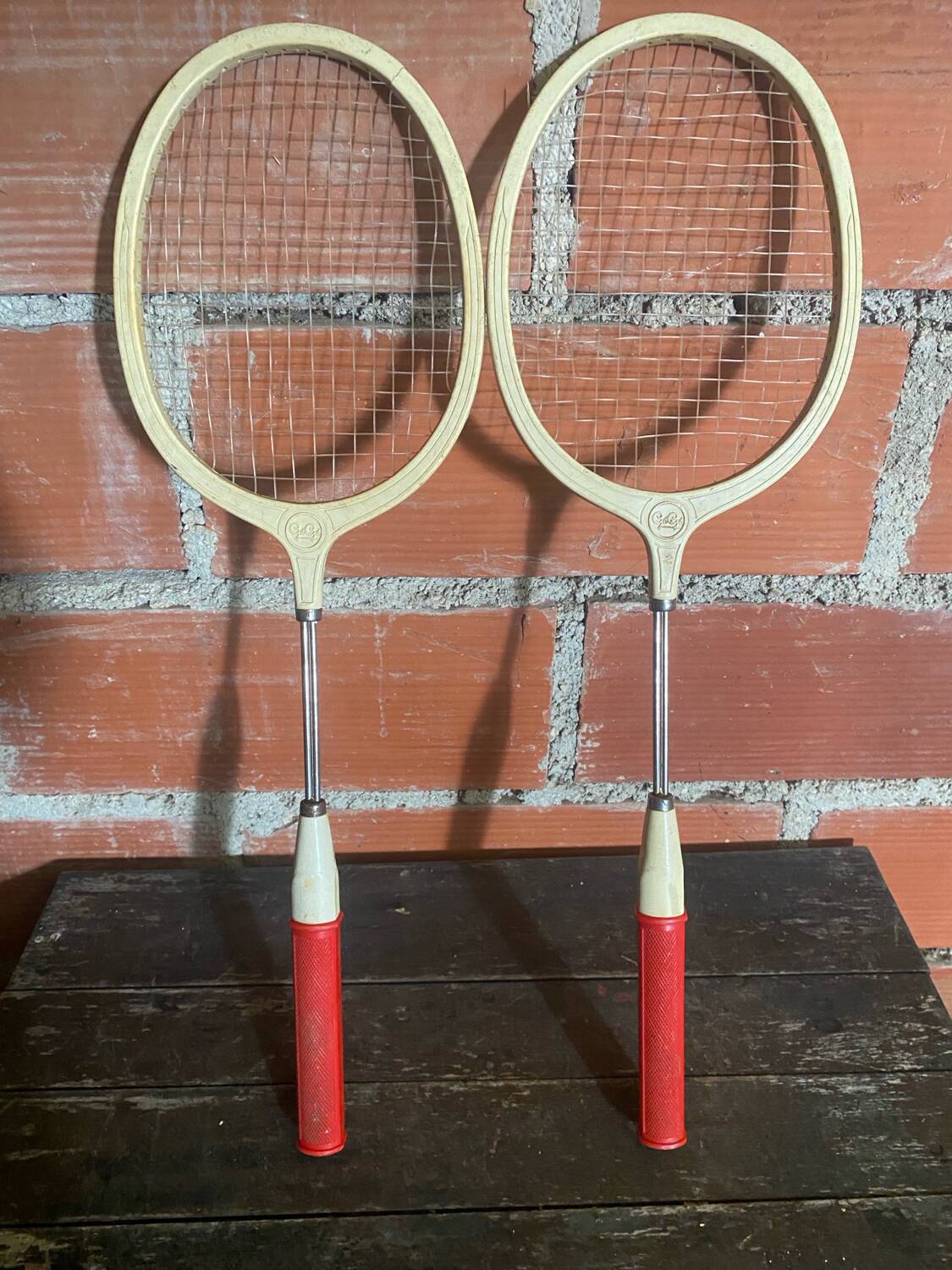 Vintage Badminton Racket Pair GEGE Plastic + Metal Child 70's #