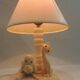 Marble table lamp/animal decor/dog and cat/vintage