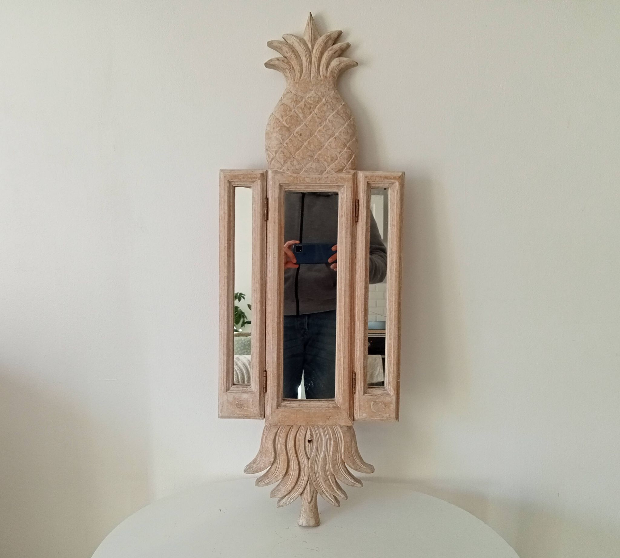 Miroir triptyque Art déco Ananas en bois sculpté