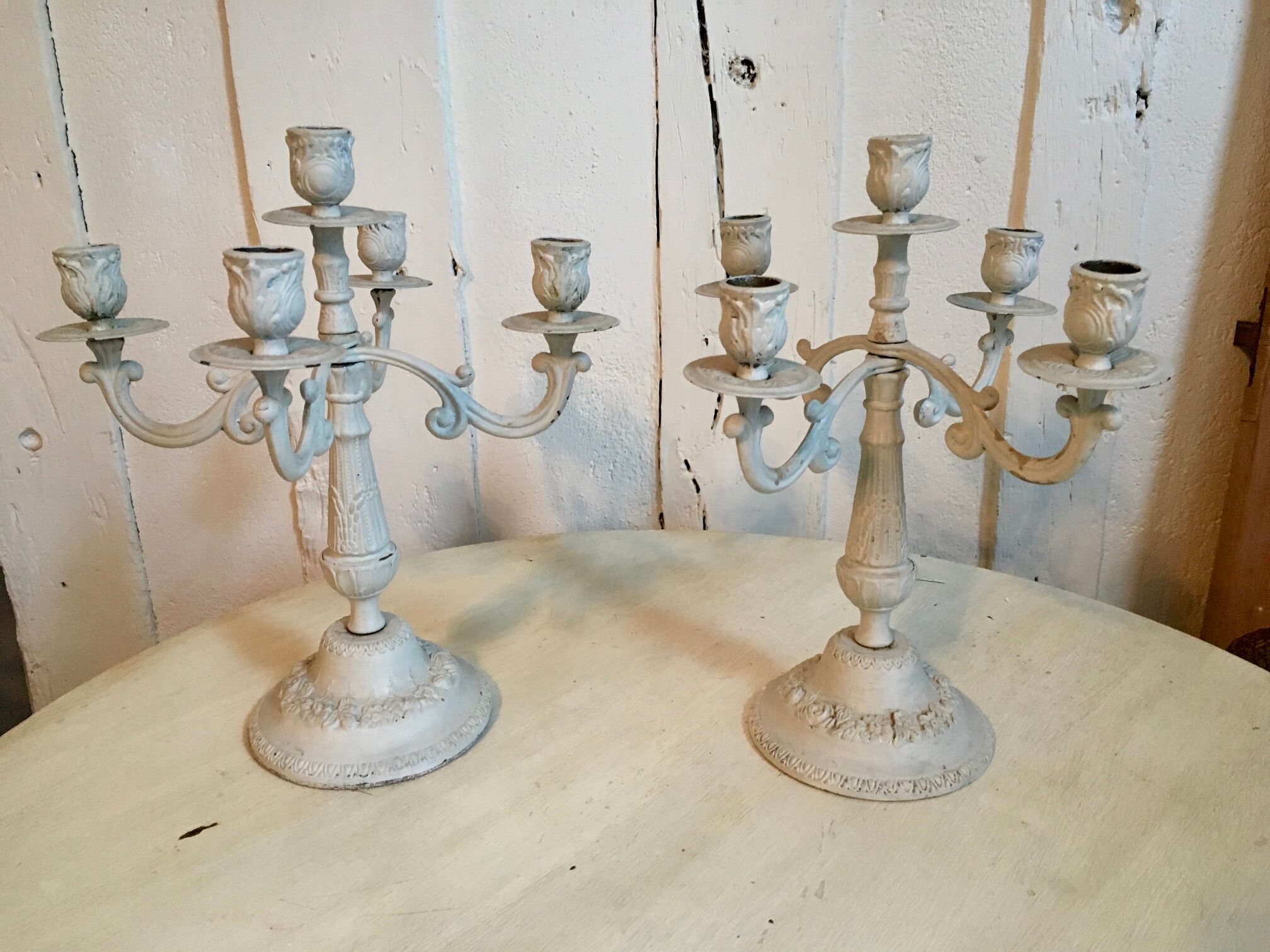 Pair of bronze candlesticks 19th patina shabby chic