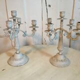 Pair of bronze candlesticks 19th patina shabby chic