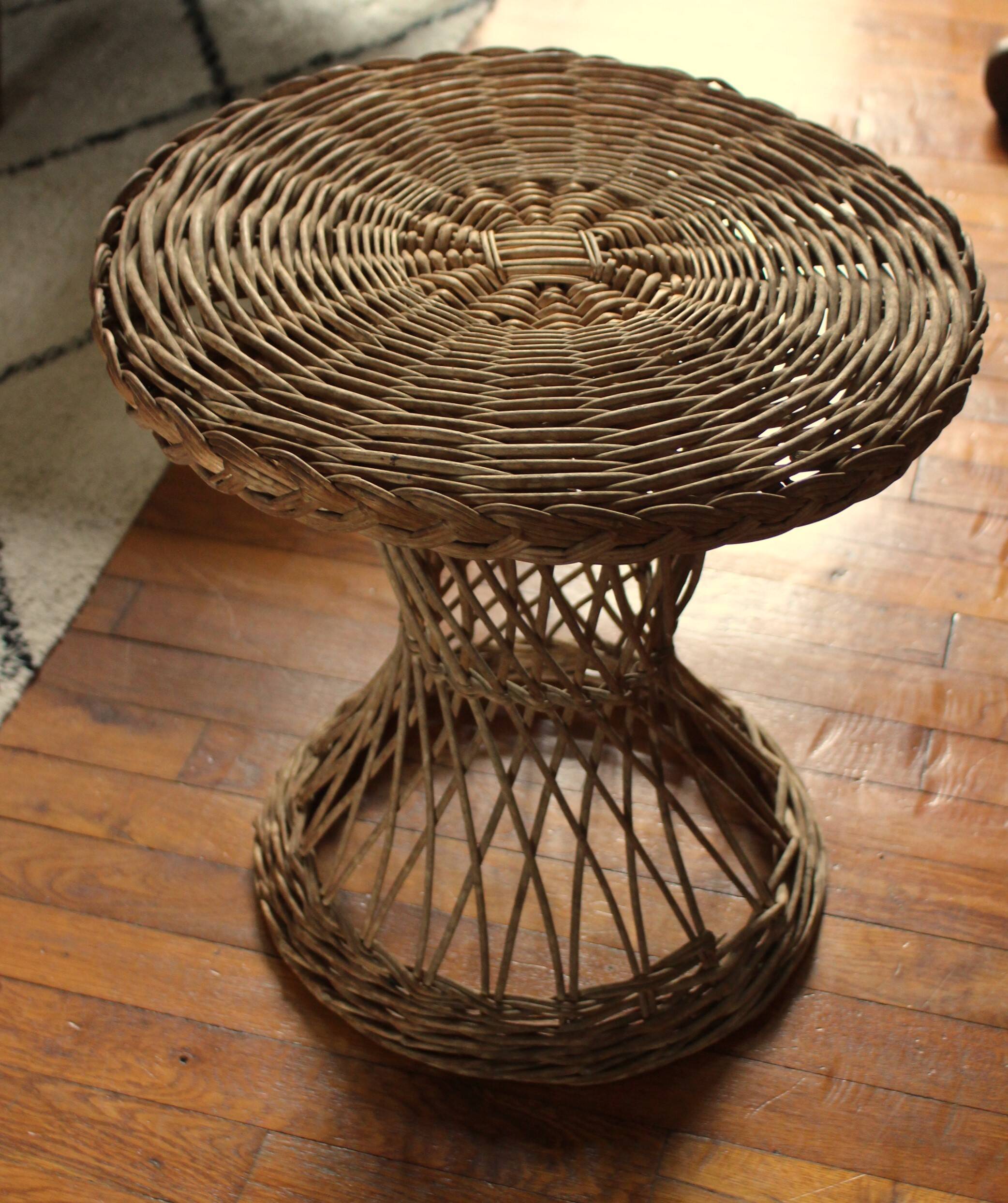 Round wicker garden side table