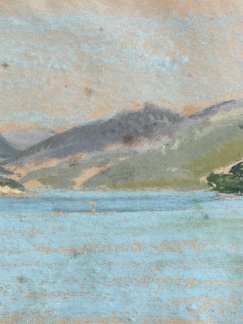 Painting "Mountain Lake", Pastel on paper, framed