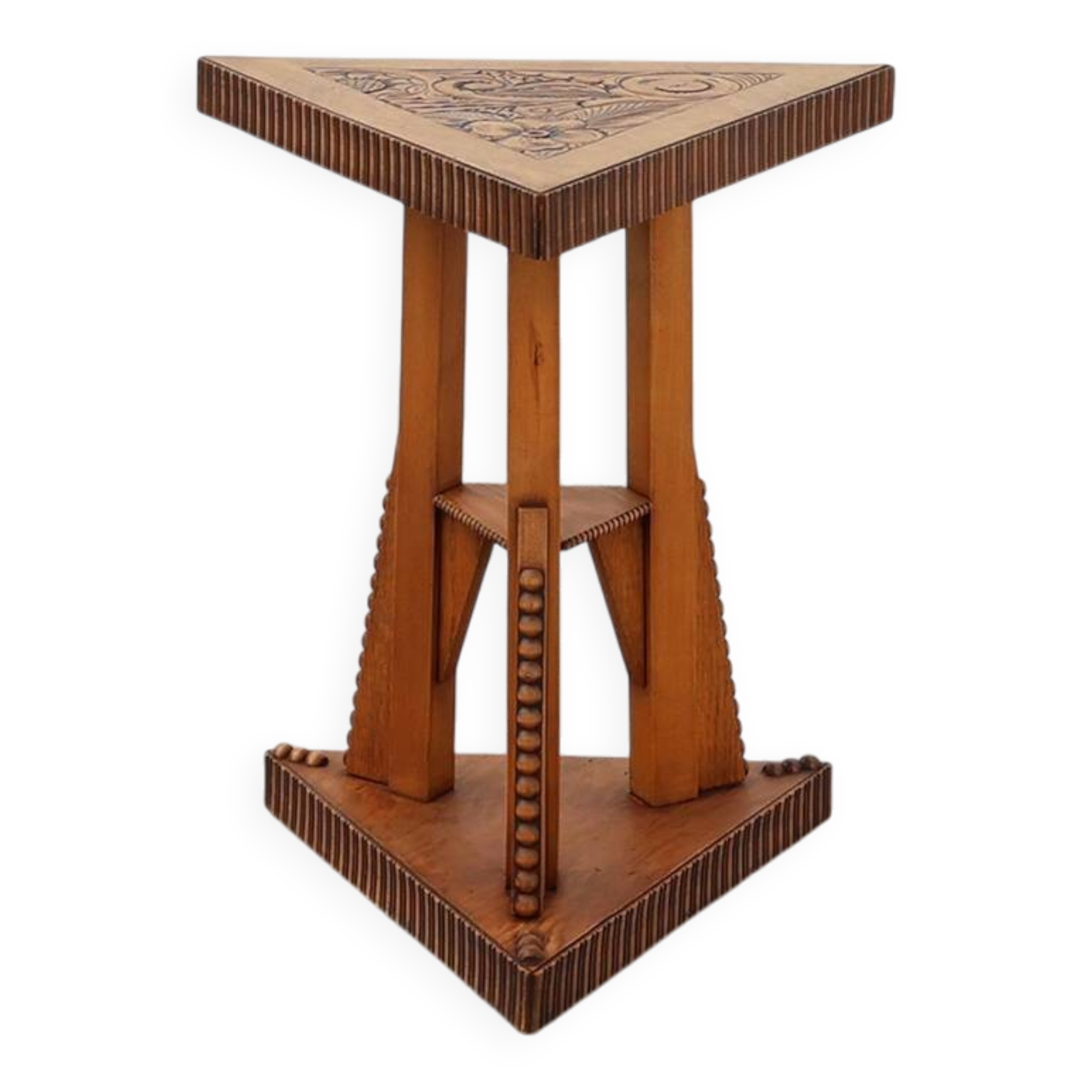 Art Nouveau Carved Wood triangular Side Table, France ca. 1915