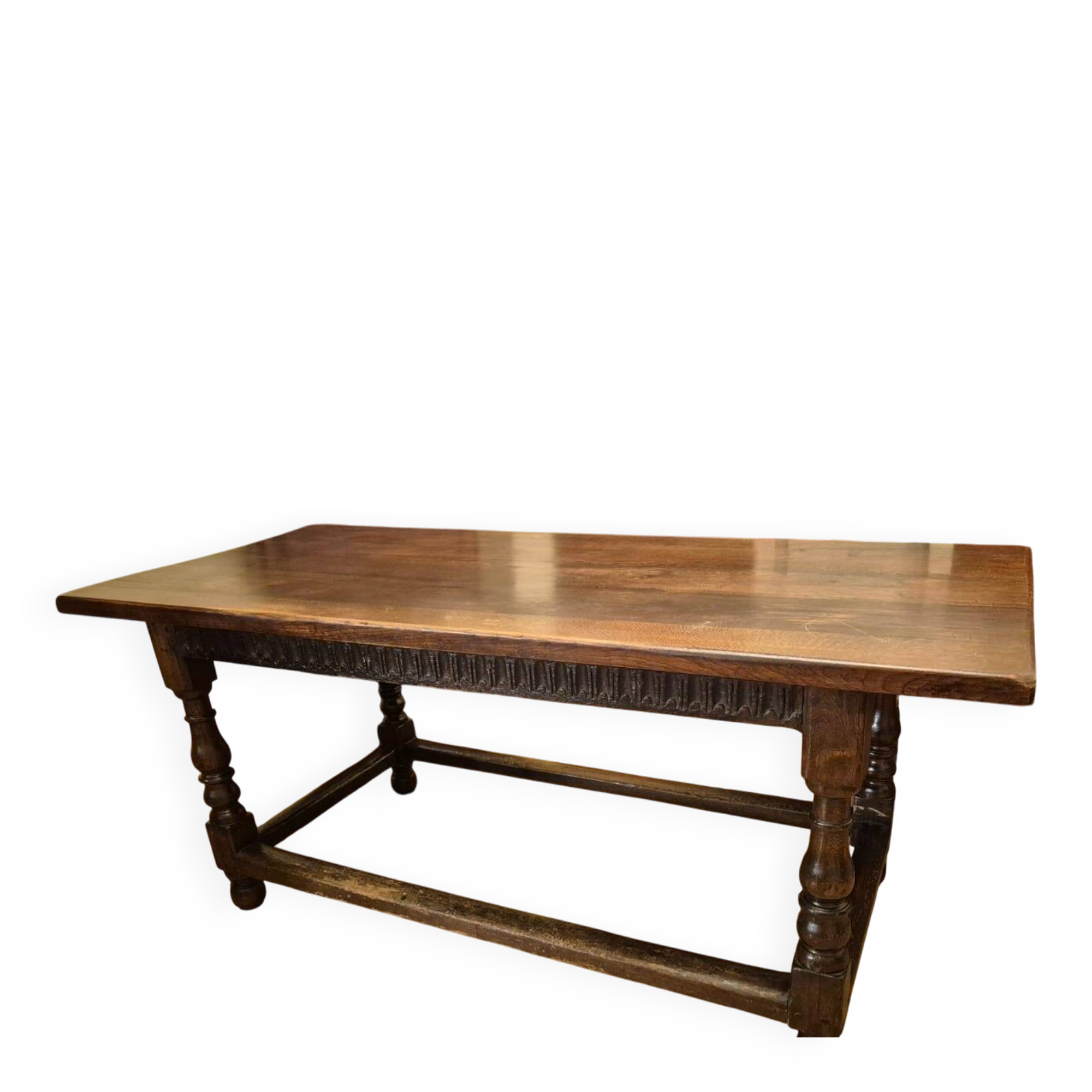 Table ancienne en bois naturel, style Louis XIII