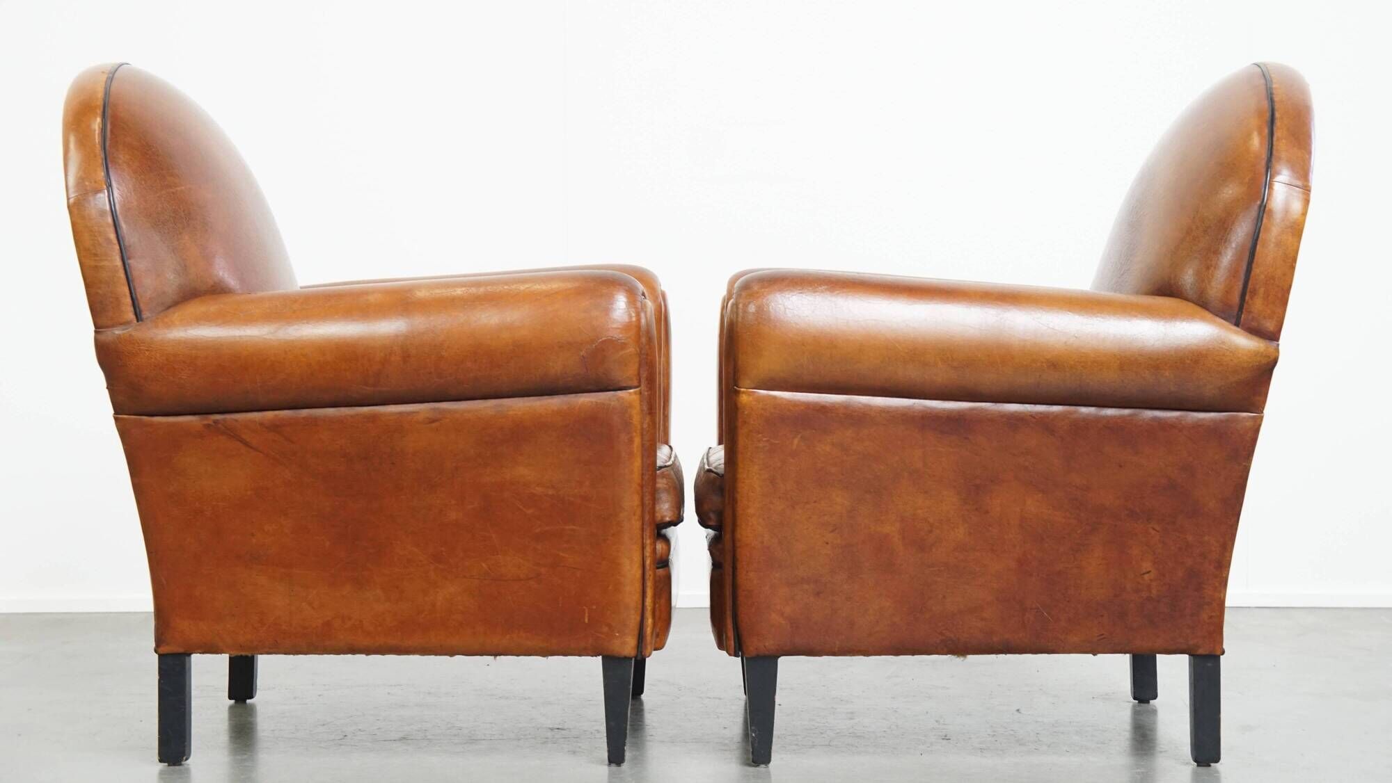 Set of 2 Vintage Sheepskin Leather Design Chairs