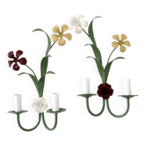 Pair of Thunbergia wall lights in painted metal, two light arms